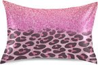 Satin Pillowcase for Hair and Skin, Pink Glitters Leopard Prints Silk Pillowcase Soft and Cozy Body Pillow Covers, Standard Size Satin Pillow Cases with Envelope Closure(20x26 Inch), 1PC