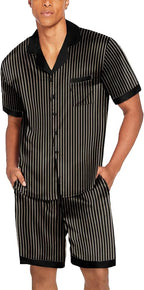 Ekouaer Men Satin Silk Pajamas Set with Pockets Sleepwear Shorts Satin Summer Loungewear 2 Piece Button Down Set S-3XL