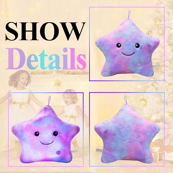 LED Night Light Up Star Pillows for Kids Pillows Girls Boys Childrens Daughter Girlfriend Plushie Birthday Christmas, Creative Glowing Stuffed Animal Toys Plush Pillows Colorful