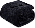 Exclusivo Mezcla Fleece Twin Size Blanket for Bed, 60x80 Inches Soft Cozy Jacquard Flannel Blankets, Lightweight Fuzzy Plush Warm for Women, Black