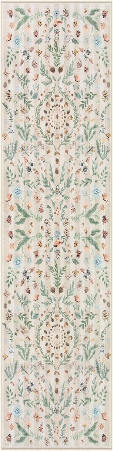 Lahome Chloe Insect Botanical Bathroom Beige Runners for Hallways, Non Slip Washable Kitchen Bathroom Carpet Runner,Soft Non Skid Indoor Rugs for Entryway Laundry Bedroom(Beige,2'6"x10')