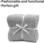 YnM Velvet Weighted Blanket, Handmade Chunky Knitted Design, Soft and Cozy, Temperature Regulating and Breathable, Machine Washable Throw for Sleep or Home Decor (Light Grey, 50x60 Inch, 10lbs)