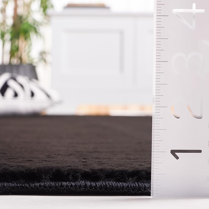 SAFAVIEH Washable Rug Faux Rabbit Fur Shag Collection - 2'3" x 10' Runner, Black, Slip Resistant & Easy Cleaning, Ideal for Living Room, Hallway, Foyer, Nursery, Bedroom (FRF100Z)