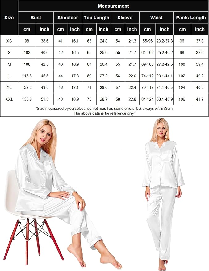 SWOMOG Long Sleeve Pajamas Set Silk Satin Sleepwear Button Down Pjs Loungewear with Pocket