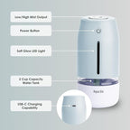 Aqua Glo Personal Humidifier – Ultrasonic Cool Mist, Rechargeable Battery for 15 Hours Use, 2-Cup Water Tank, Quiet Operation. Ideal for Travel, Office, Bedroom, Plants, and Home. Blue Mist
