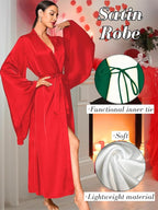ChiaoLezhee Satin Long Robe For Women, Soft Lightweight Silk, Bride Wedding Night, Bridal Bathrobe Sexy Bathrobes Bridesmaid