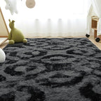 ISEAU 5x7 Rug for Bedroom, Charcoal Gray Geometric Pattern Fluffy Rug for Living Room, Kitchen, Soft Shag Carpets, Plush and Machine Washable Mats, Nursery Floors Mat, Boys Room Carpet Decor