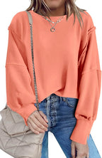 Nirovien Womens Oversized Crewneck Sweatshirt Side Slit Long Sleeve Pullover Slouchy Fit Tops