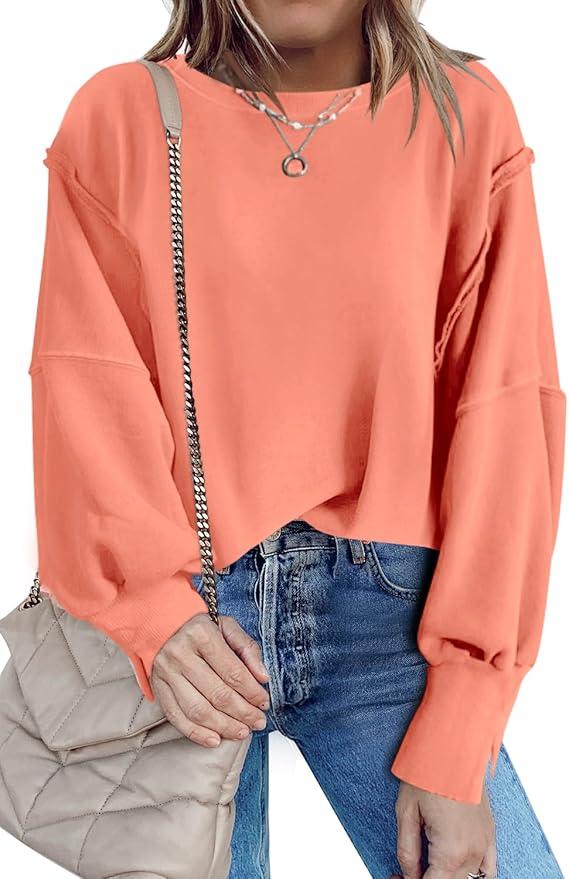Nirovien Womens Oversized Crewneck Sweatshirt Side Slit Long Sleeve Pullover Slouchy Fit Tops