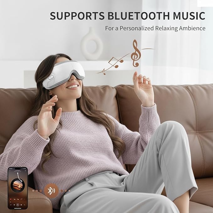 Nekteck Eye Massager with Heat, Birthday Gifts Eye Mask Massage for Migraine Relief, Heated Smart Migraine Massager to Reduce Strain, Dry Eyes, Sleep Relaxation, Bluetooth Music, Ideal for Her Him