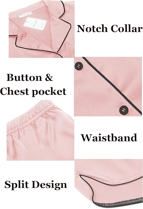 Ekouaer Womens Silk Satin Pajamas Set Short Sleeve Sleepwear Button Down Loungewear 2 Piece Pjs Shorts Set S-5X Plus Size