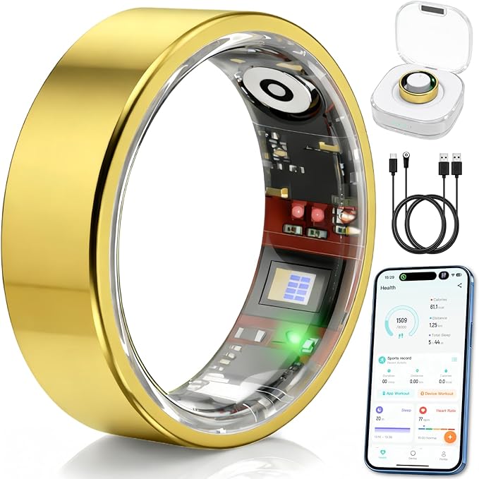 Smart Ring Health & Fitness Tracker for Men & Women – Sleep, Heart Rate & SpO₂ Monitoring, Stress & Activity Tracking, Women’s Health Support, 180+ Sports Modes, IP68 Waterproof, No Subscription Fee