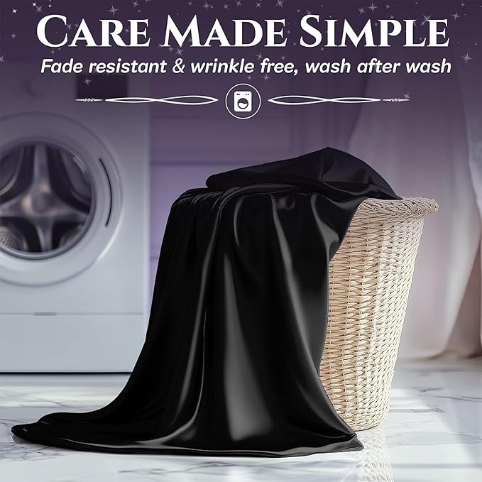 SLEEP SANCTUARY Satin Sheets Twin Size – 3 Piece Luxury Silky Bed Set, Softer Than Silk, 15" Deep Pocket, Cooling & Wrinkle-Free, Moisture-Wicking & Breathable for Hair & Skin (Black)
