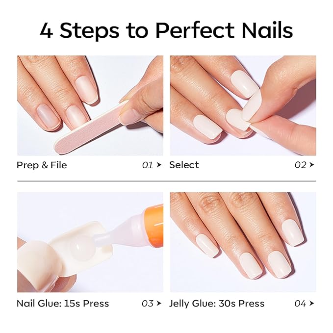 Modelones Navy Blue Press on Nails, Short Square Fake Nails, Reusable Nail Kit with Nail Glue Adhesive Tabs Mini Nail File, Nails Press Ons 32Pcs16 Sizes, Women Girl Gift