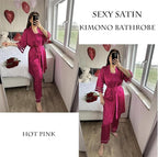Ekouaer Women's Satin Robe Silk Kimono Bathrobe Bridesmaid Wedding Bridal Party Robes 3/4 Bell Sleeve Sleepwear S-XXL