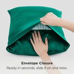Bedsure Satin Pillowcase 2 Pack Similar to Silk Pillow Cases Standard Size, Pillow Case with Envelope Closure,Green Home Decor Gifts for Women Men, Dark Green, 20x26 Inches, 2pcs
