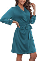 Ekouaer Women‘s Robes Lightweight 3/4 Sleeve Short Knit Bathrobe Soft Knee Length Sleepwear Robes with Pockets S-XXL