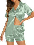 Ekouaer Silk Pajamas for Women Short Sleeve Sleepwear Soft Button Down Loungewear 2 Piece Satin Pjs Shorts Set
