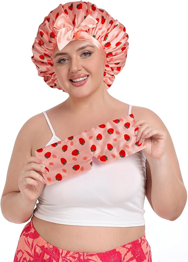 Double Layer Satin Bonnet with Detachable Eye Mask Night Cap for Curly Braids Hair Reduces Frizz Locks in Moisture
