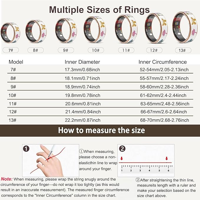 Smart Ring for Women,Fitness Tracker with Heart Rate,Blood Oxygen,Menstrual Cycle,Sleep Monitoring,Step Counting,IP68 Waterproof for iOS and Android,No Subscription Fee (7#)