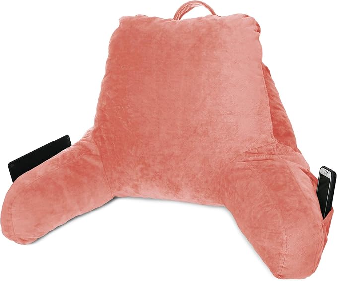 Clara Clark Reading Pillow with Shredded Memory Foam for Sitting Up in Bed and Couch, Back and Arms Adjustable Support for Adults & Teens Backrest Pillows for Reading, with Washable Cover Misty Rose
