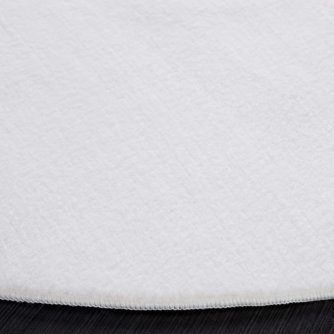 SAFAVIEH Washable Rug Faux Rabbit Fur Shag Collection - 8' Round, Ivory, Slip Resistant & Easy Cleaning, Ideal for Living Room, Bedroom, Dining Space (FRF100A)