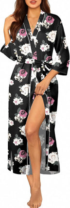 Ekouaer Robes for Women Long Knit Bathrobe Lightweight 3/4 Sleeves Kimono Robe Soft Sleepwear with Pockets S-XXL