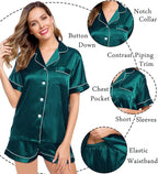 LecGee Womens Silk Satin Pajamas Short Sleeve Loungewear Two-Piece Sleepwear Button-Down Pj Set