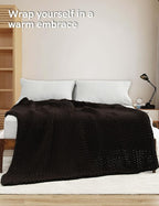 YnM Cotton Weighted Blanket, Handmade Chunky Knitted Design, Soft and Cozy, Temperature Regulating and Breathable, Machine Washable Throw for Sleep or Home Decor (Chocolate Brown, 50x60 Inch, 15lbs)