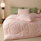CLOTHKNOW Pink Blush Full Size Comforter Sets 3Pcs Daisy Puff Bedding Comforter Sets Soft Boho Comforter Pink Comforter with 2 x Pillow Cases