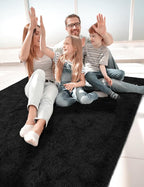 Macgace Fluffy Area Rugs for Bedroom Decor Aesthetic, 3x5 Black Shag Rug with Non-Slip Dots for Living Room, Furry Plush Mat Washable Fuzzy Carpet Modern Home Decor for Kids Nursery Gothic Room