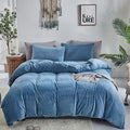 CLOTHKNOW Blue King Size Comforter Set Velvet Bedding Comforter Sets Soft Lake Blue Comforter with 2 x Pillow Cases