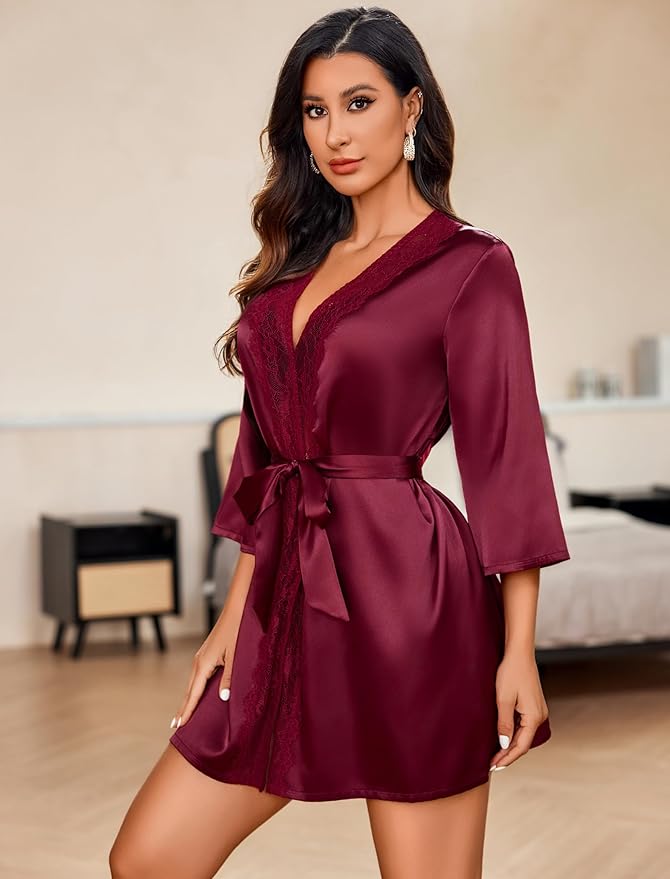 Avidlove Women's Kimono Robe Short Satin Pure Short Silky Robes