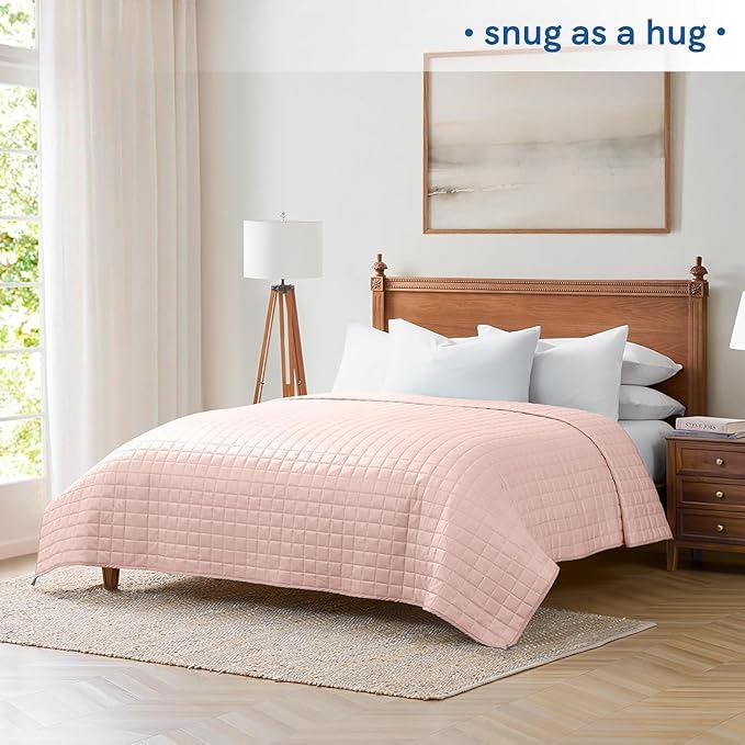 YnM Cooling Weighted Blanket for Adults, 15lbs Heavy Bed Throw Comforter with 100% PE Fabric, Ideal for Hot Sleepers or Summer Days(48x72 Inches for Twin/Full Bed, 15 Pounds, Pink)
