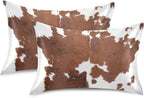 Farm Animal Cow Brown Cowhide Print Satin Pillowcase for Hair and Skin, Cow Skin Pattern Silk Pillow Case with Envelope Closure, Standard Size 20x26 inches, 1 PC