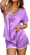 Ekouaer Silk Pajamas for Women Short Sleeve Satin Sleepwear Soft 2 Piece Pjs Shorts Set Loungewear,S-XX