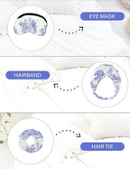 EPLAZA Silk Pajamas for Women Satin Pajamas Set 5 Pcs Long Sleeve Print Pattern Button Down Pjs Sleepwear Loungewear Set