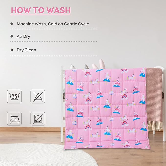Kivik 5lbs Weighted Blanket, Breathable Small Heavy Throw Blankets, Sleeping & Calming for Bed Couch Home School, Machine Washable, Cooling Soft Microfiber, 36x48 Inches, Pink Unicorn