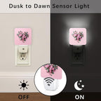 Roses Night Lights Plug Into Wall, Floral Romantic Eucalyptus Heart Shape Spring Peach Compact Plug in Outlet Night Light Led Lamp for Entryway Garage Stairs Decor 1pcs