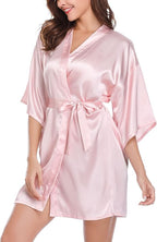 Vlazom Womens Kimono Robes Dressing Gown Satin Bathrobe Nightdress Short Style Bridal Robe