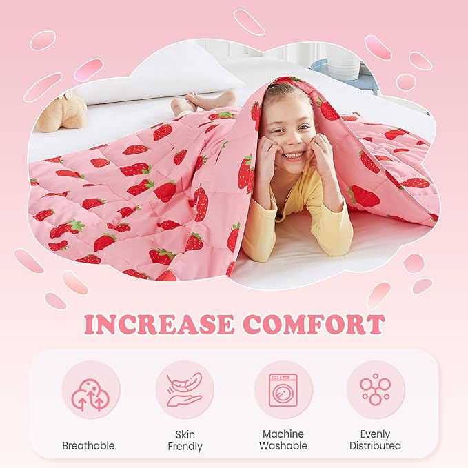 HOSUKKO Weighted Blanket - 5 lbs Pink Strawberry Heavy Blanket - Small Size Breathable Blanket(36 * 48 inches, 5 lbs)