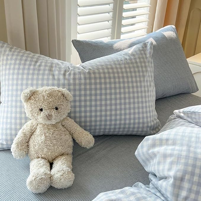 Nayoroom Gingham Duvet Cover Twin Size Blue White Plaid Checkered Comforter Cover 2 Pcs Soft Breathable Washed Microfiber Grid Farmhouse Bedding Set with Pillow Shams