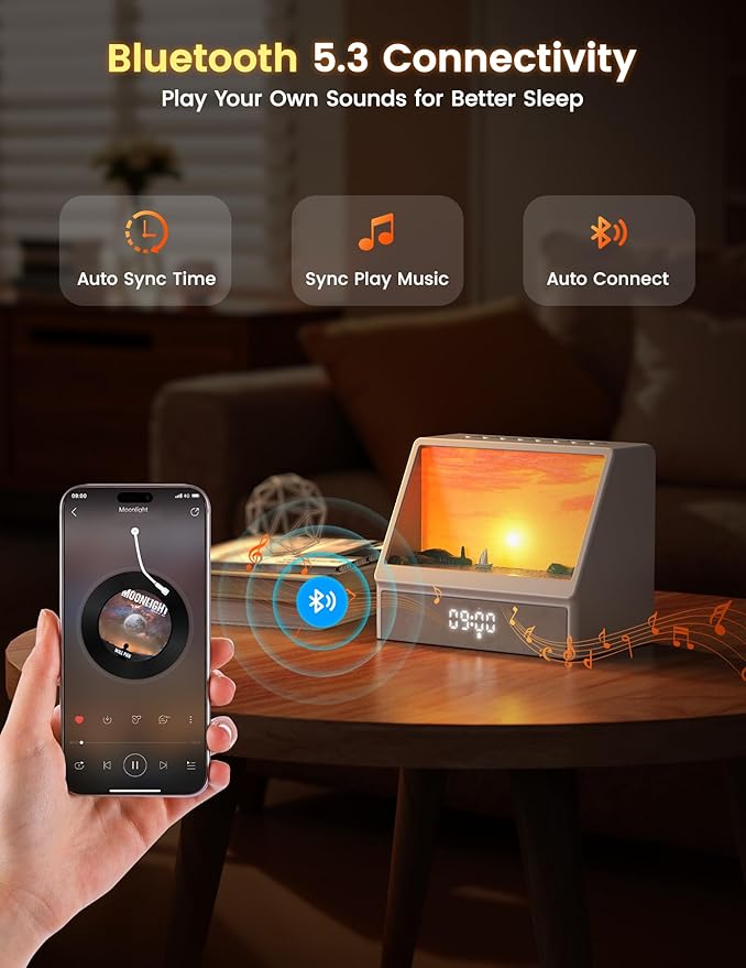 Sunrise Alarm Clock for Heavy Sleepers with White Noise Machine, Wake Up Light with Sunrise & Sunset Simulation, Bluetooth Speaker, Dimming Night Light, Digital Alarms Clock for Adults, Kids,Bedroom