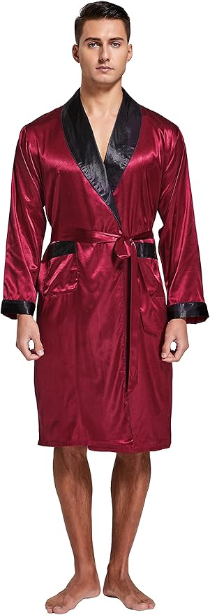 Tony & Candice Men's Satin Robe Lightweight Long Sleeve Silk Kimono Bathrobe with Shorts Set Sleepwear