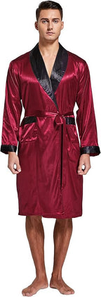 Tony & Candice Men's Satin Robe Lightweight Long Sleeve Silk Kimono Bathrobe with Shorts Set Sleepwear