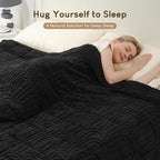 Cottonblue Jacquard Weighted Blanket for Adults 15 lbs Twin Size, Cozy Fluffy Sherpa Fleece Weighted Throw Blankets 48" x 72" for Sleep Relax, Fuzzy Warm Arch Heavy Blanket Soft for Bed Couch, Black