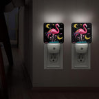 Tropical Bird Night Lights Plug Into Wall, Fanciful Playful Moon Stars Summer Peach Plug in Night Light with Dusk to Dawn Sensor for Living Room Family Room Bedroom Decor 2pcs