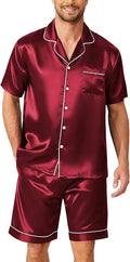 Ekouaer Mens Pajamas Set Silk Satin Sleepwear Short Sleeve Button Down Pjs Set 2 Piece Loungewear with Pockets S-XXL