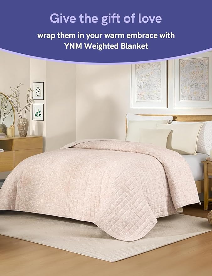 YnM 10lbs Weighted Blanket for Adults, Linen Heavy Bed Throw Blanket with Cooling Glass Beads for All Season Use, Ideal for ~90lbs (48x72 Inches, Twin/Full, Palm Tree)