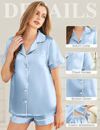 Silk Pajamas for Women Short Sleeve Sleepwear Soft Button Down Loungewear 2 Piece Satin Pjs Shorts Set S-XXL